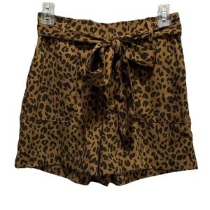 A‎ New Day Brown Cheetah Flowy Shorts Pleated Pockets Elastic/ Tie Size Small